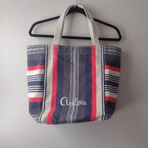 Aritzia Cotton Red Blue Grey Cream Striped Patriot Canvas Tote Bag